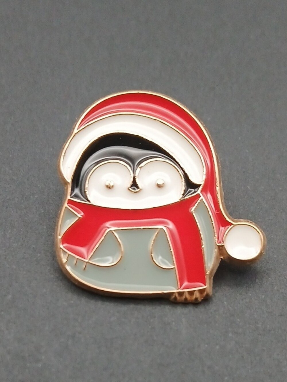 Festive Penguin Enamel Pin - Red & Light Gray